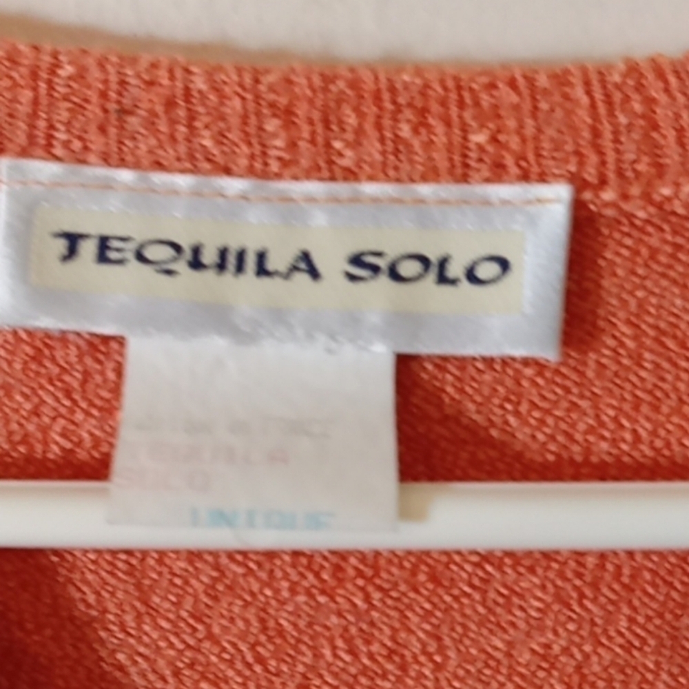 Y2K Vintage French designer "Tequila Solo" women's small orange sweater 🌈 Nwot - Picture 2 of 3